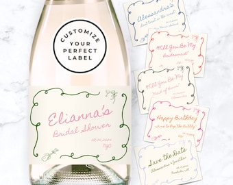Custom Champagne Label, Hand Drawn Save the Date, Bachelorette Party, Custom Mini Champagne Bottle Label, Bridesmaid Proposal, Birthday Gift