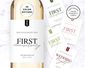 Milestone Wine Bottle Labels, Marriage Milestones Wine Labels, First Anniversary, Bridal Shower Gift Basket, Custom Wine Labels, Firsts
