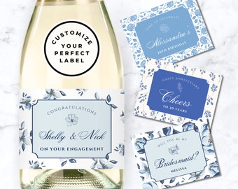 Custom Champagne Label, Bridesmaid Proposal Champagne Label, Floral Bridal Shower, Champagne Bottle Labels, Mini Champagne Bottle Labels