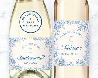 Custom Bridesmaid Proposal Champagne Label, Floral Bridal Shower Champagne Label, Custom Champagne Label, Custom Wine Label, Bridal Shower