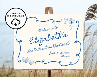 Bridal Shower Sign, Last Toast on the Coast, Custom Bridal Shower Welcome Sign, Coastal Bridal Shower Sign, Hand Drawn Welcome