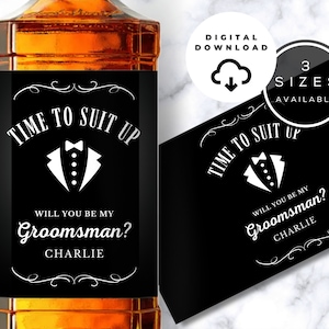 Tempo di download digitale per adattarsi all'etichetta del whisky della proposta dello sposo, etichetta del whisky personalizzata, etichetta del whisky, proposta dello sposo, stampabile