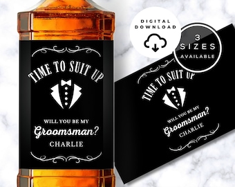 Digital Download Time to Suit Up Groomsman Proposal Whiskey Label, Custom Whiskey Label, Whiskey Shot Label, Groomsman Proposal, Printable