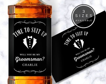 Time to Suit Up, Groomsman Proposal Whiskey Label, Custom Whiskey Label, Whiskey Shot Label, Groomsman Gift, Best Man Proposal, Best Man