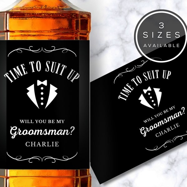 Time to Suit Up, Groomsman Proposal Whiskey Label, Custom Whiskey Label, Whiskey Shot Label, Groomsman Gift, Best Man Proposal, Best Man