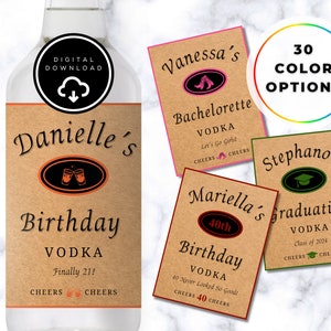Etichetta Vodka personalizzata con download digitale, etichetta Vodka per compleanno, etichetta Vodka shot, etichetta Vodka per addio al nubilato, etichetta Vodka personalizzata