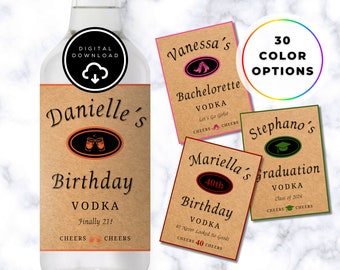 Etiqueta de vodka personalizada con descarga digital, etiqueta de vodka para cumpleaños, etiqueta de trago de vodka, etiqueta de vodka para despedida de soltera, etiqueta de vodka personalizada