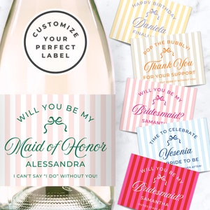 Custom Champagne Label, Custom Wine Label, Bridesmaid Champagne Label, Mini Champagne Bottle Labels, Birthday Gift for Her, Bridesmaid Wine