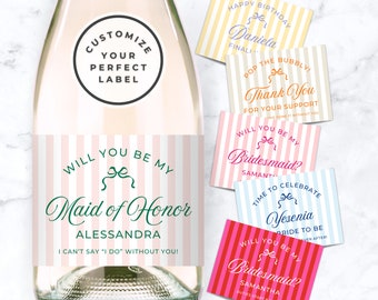 Custom Champagne Label, Custom Wine Label, Bridesmaid Champagne Label, Mini Champagne Bottle Labels, Birthday Gift for Her, Bridesmaid Wine