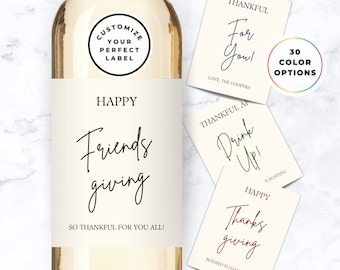 Custom Thanksgiving Wine Labels, Friendsgiving Wine Labels, Wine Bottle Labels, Custom Wine Labels, Personalized Wine Labels, Host Gift