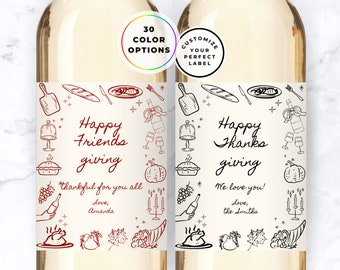 Custom Thanksgiving Wine Labels, Friendsgiving Wine Labels, Wine Bottle Labels, Custom Wine Labels, Personalized Wine Labels, Host Gift