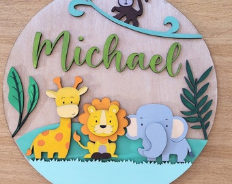 Typenschild für Kinderzimmer mit Tieren. Türschild für Jungenzimmer, Mädchenzimmer, personalisiertes Geschenk