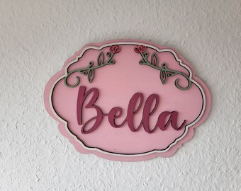 Typenschild fürs Kinderzimmer mit Blumen. Türschild Holzschild Babyzimmer Mädchen personalisiertes Geschenk