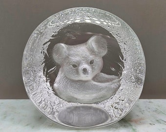 Koala-Briefbeschwerer aus Bleikristall, Mats Jonasson, schwedisches geätztes Glas #9175