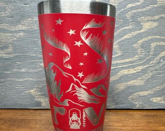 Northern Lights Camping Tumbler | Engraved Outdoor Mug | Adventure Coffee Cup | Stainless Steel Camping Gift | Laser Engraved Wrap