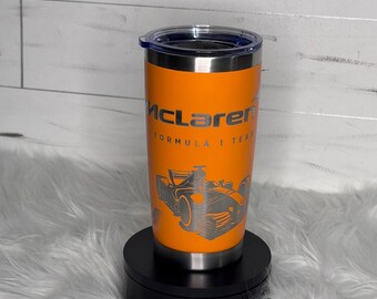 Custom Orange Racing Wrap Engraved Tumbler | 20oz Stainless Steel Mug | Personalized Racing Gift