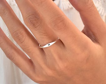 Custom Initial Ring, Dainty Letter Ring, Personalized Signet Initial Ring, Skinny Letter Ring, Minimalist Stacking Ring, Mother's Day Gifts