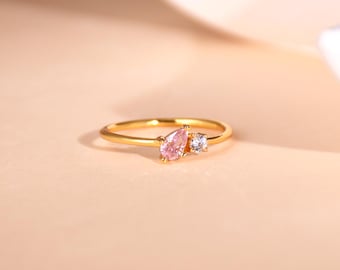 Bague pierre double personnalisée, mini bague pierre de naissance, petite bague deux pierres, bague mère personnalisée, bague délicate à superposer quotidienne, cadeau d'anniversaire
