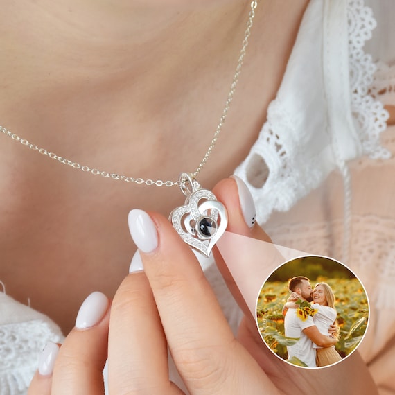 Collana Personalizzata Con Foto Proiettata A Cuore – Argento Sterling 925, Con Incisione 'Ti Amo' In 100 Lingue, Regalo Per Lei