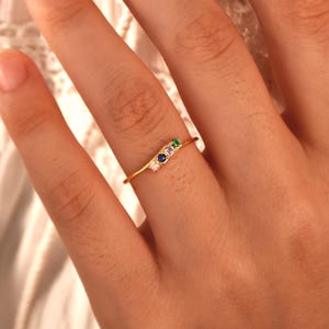 Minimalist Birthstone Ring, Mini Multiple Gemstone Ring for Women, Dainty Mothers Ring, Birthstone Jewelry, Birthday Gift, Bridemaid Gift