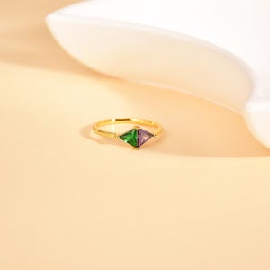 Double Birthstone Ring: Personalized Diamond-Shaped Copper Ring