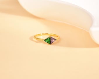 Double Birthstone Ring, Dainty Diamond-shaped Birthstone Ring, Two Stone Ring, Personalized Ring for Women, Anniversary Gift for Her