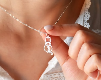 Colar personalizado com nome de gato: presente em prata esterlina para memorial de animal de estimação