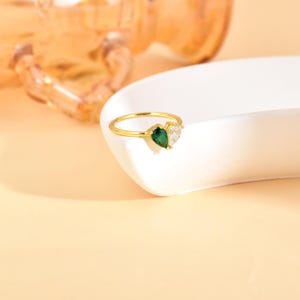 Personalized Heart Birthstone Ring: Stackable Mother&#39;s Jewelry