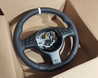 BMW E46 M3 Steering Wheel Genuine High Quality Nappa Leather White Stitching Hand Stitched Custom Made Car White Black E39 E46 E53