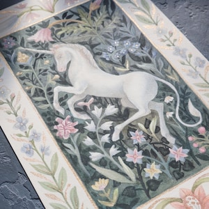 Einhorn Originalgemälde, Mittelalterliches Bestiarium, Illuminierte Handschrift, Fabelwesen