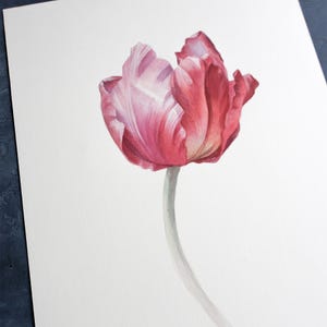 Tulipe rouge aquarelle originale - Art botanique peint à la main sur papier