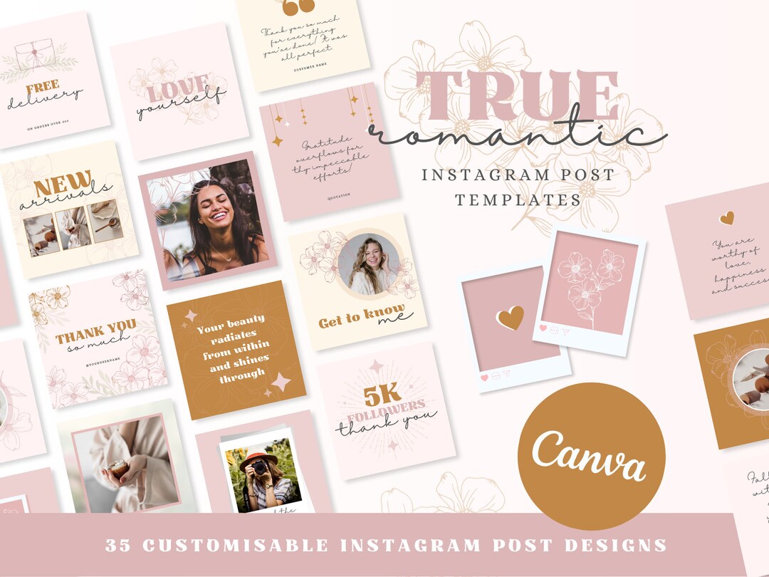 Instagram Post Templates Canva, Pastel Pink Instagram Bundle, Digital ...
