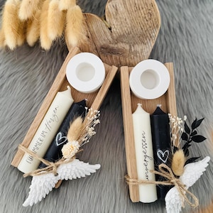 Mourning candle set, mourning candles with angel wings and candle holder, mourning gift with heart