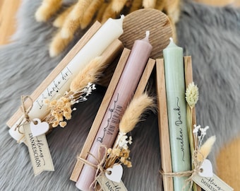 Un piccolo regalo di ringraziamento: una candela in legno splendidamente confezionata | varie opzioni di testo disponibili | vari colori disponibili