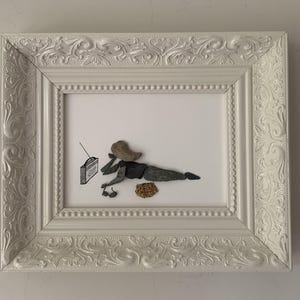 Arte della pietra, radio a transistor, nostalgia, spiaggia, fatto a mano, unico, decorazione murale, artigianato, cornice brocante, incorniciato, semplicità, oziare, passato