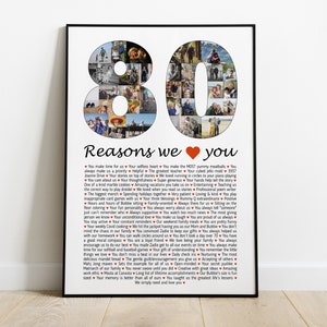 80 Reasons We Love You Photo Collage | 80th Birthday Gift For Women Personalized | 80 Things Why We Love You | 80th Birthday Gift For Men