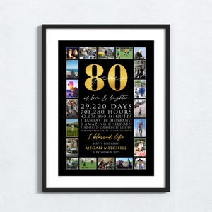 Custom 80th Birthday Photo Collage | 80th Birthday Sign | 80th Birthday Gift For Men or Women | 80th Birthday Gift For Grandpa or Grandma