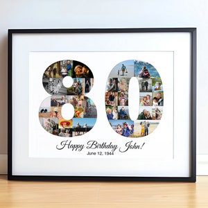 Personalized 80th Photo Collage | 80th Birthday Gift For Women | 80th Birthday Gift For Men | 80th Birthday Gift For Mom | Grandpa 80th Gift