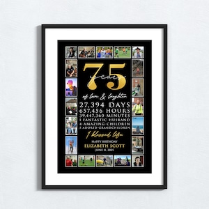 Custom 75th Birthday Photo Collage | 75th Birthday Sign | 75th Birthday Gift For Men or Women | 75th Birthday Gift For Dad or Mom