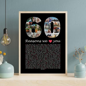 60 Reasons We Love You Photo Collage Personalized | 60th Birthday Gifts For Men | 60 Things We Love About You | 60th Birthday Gift For Mom