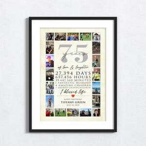75th Birthday Sign Photo Collage | Personalized 75th Birthday Gift For Women or Men | 75th Birthday Gift For Mom or Dad