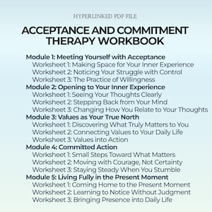 Acceptance and Commitment Therapy Workbook Printable ACT Journal for Mindfulness Values Alignment Self Compassion and Emotional Growth Guide