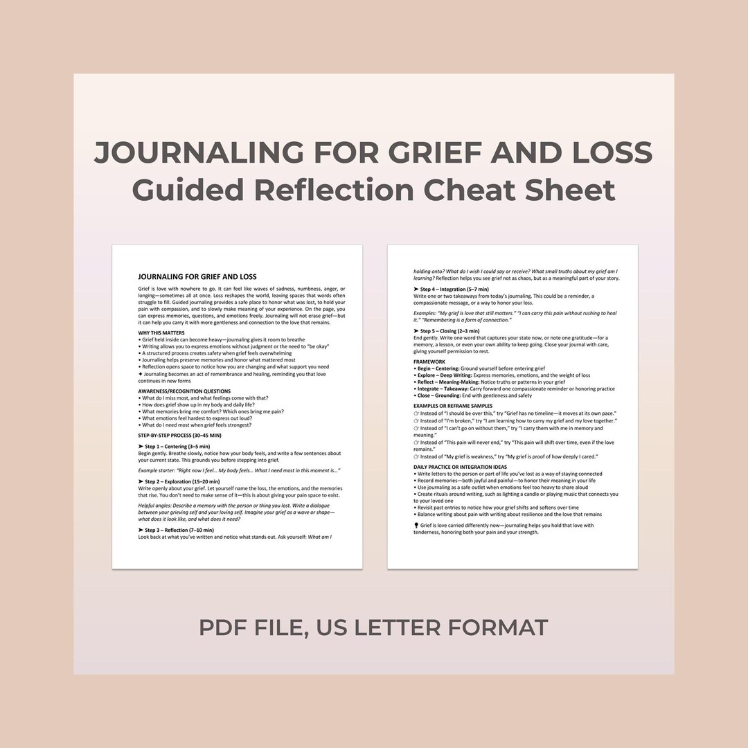 Guided Journaling Grief and Loss Reflection Printable Worksheet Healing ...