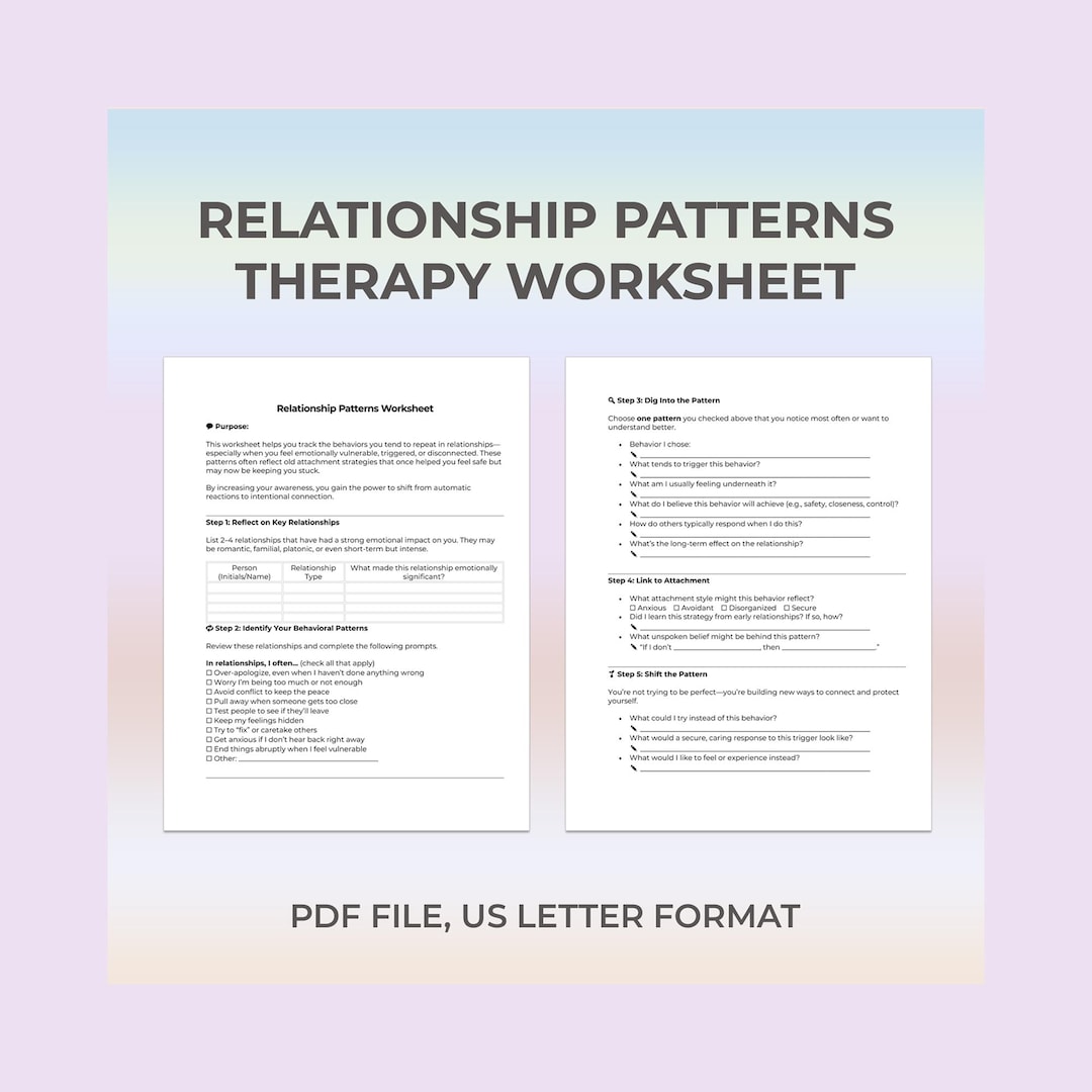 Relationship Patterns, Therapy Worksheet, Attachment Styles, Emotional ...