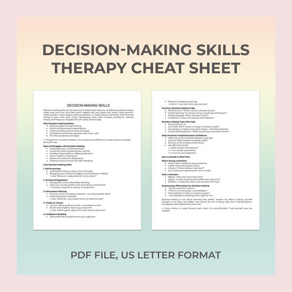 Decision Worksheet, Life Choices, Cbt Tool, Therapy Printable, Decision Support, Self Clarity, Pros And Cons, Problem Solving, Coaching Tool