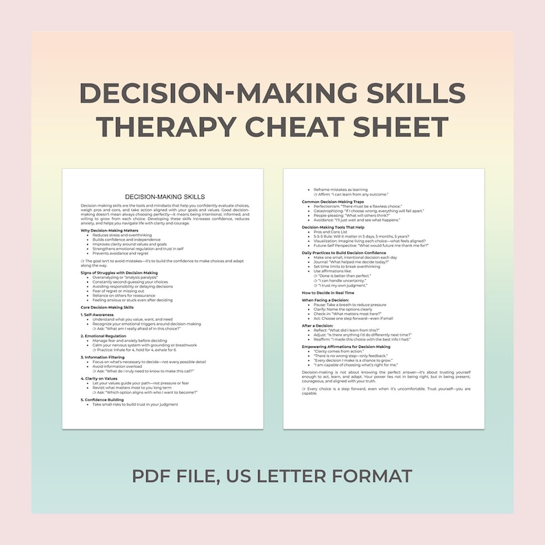 Decision Worksheet, Life Choices, Cbt Tool, Therapy Printable, Decision Support, Self Clarity, Pros And Cons, Problem Solving, Coaching Tool image 1