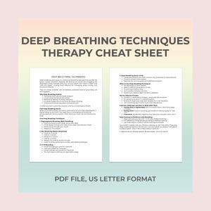 Deep Breathing, Breathing Tool, Calm Practice, Anxiety Relief, Breathwork Sheet, Coping Strategy, Therapy Technique, Therapy Cheat Sheet