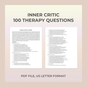 Inner Critic Therapy Questions, Self-Compassion, Inner Dialogue, Self-Doubt, Perfectionism, Emotional Healing,Inner Voice, Therapy Worksheet
