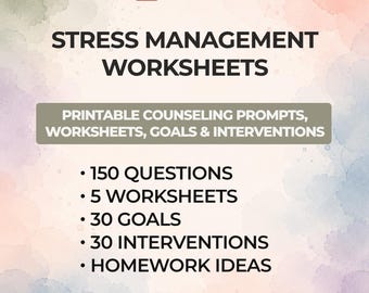 Stress Management 5 Printable Worksheets Coping Skills Therapy Questions 150 Counseling Prompts Burnout Self Care Therapist Resource PDF