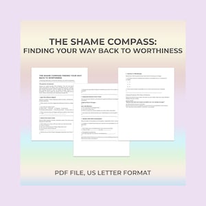 恥のワークシート、恥のコンパス、自己価値ツール、内なる批評家の助け、セラピーの印刷物、トラウマの癒し、自己への思いやり、セラピーのワークシート